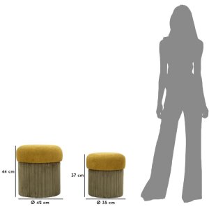 Aspen Ensemble de poufs avec rangement vert 2 pièces Ø42x44cm Ø35x37cm velours polyester