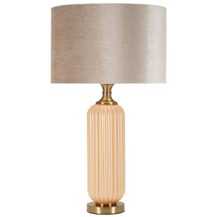 Lampe de table Perly pied en verre strié, abat-jour tissu, nacre et or ø35,5x64cm E27