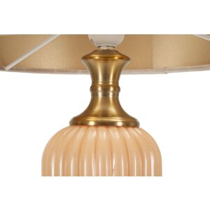 Lampe de table Perly pied en verre strié, abat-jour tissu, nacre et or ø35,5x64cm E27