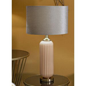 Lampe de table Perly pied en verre strié, abat-jour tissu, nacre et or ø35,5x64cm E27