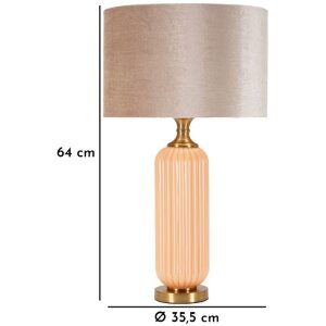 Lampe de table Perly pied en verre strié, abat-jour tissu, nacre et or ø35,5x64cm E27