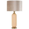 Lampe de table Perly pied en verre strié, abat-jour tissu, nacre et or ø35,5x64cm E27