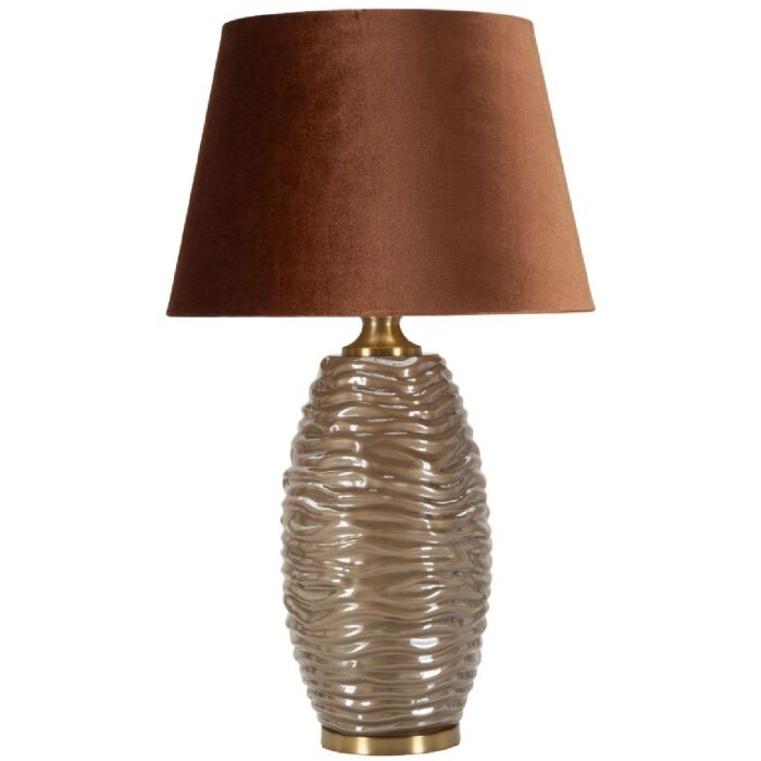 Lampe de table Prague verre fer tissu marron doré 45,5x79cm E27 40W max