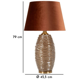 Lampe de table Prague verre fer tissu marron doré 45,5x79cm E27 40W max