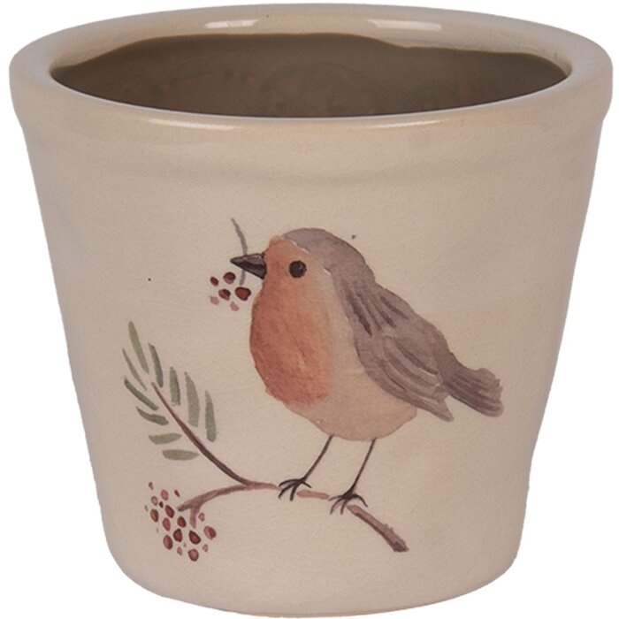 Pot de fleur Clayre & Eef Rouge-gorge, Céramique Beige 21x20cm
