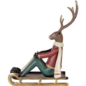 Clayre & Eef Figurine Décorative Cerf sur Luge...