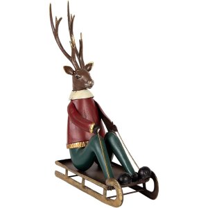 Clayre & Eef Figurine Décorative Cerf sur Luge 27x10x31 cm