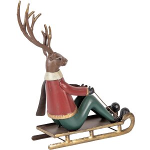Clayre & Eef Figurine Décorative Cerf sur Luge 27x10x31 cm
