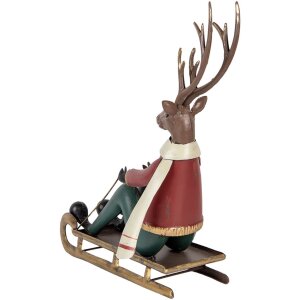 Clayre & Eef Figurine Décorative Cerf sur Luge 27x10x31 cm