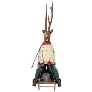 Clayre & Eef Figurine Décorative Cerf sur Luge 30x12x32 cm Marron Beige