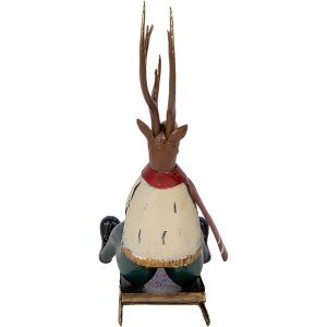 Clayre & Eef Figurine Décorative Cerf sur Luge 30x12x32 cm Marron Beige