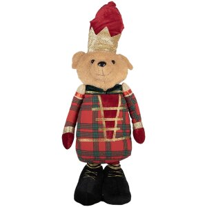 Ours Décoratif Clayre & Eef – Ours de Noël Uniforme Rouge Or Vert 25x15x60 cm