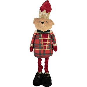 Ours Décoratif Clayre & Eef – Ours de Noël Uniforme Rouge Or Vert 25x15x60 cm