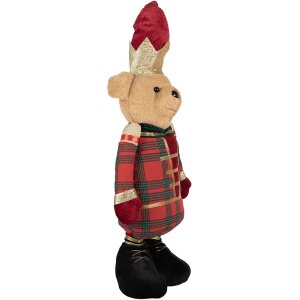 Ours Décoratif Clayre & Eef – Ours de Noël Uniforme Rouge Or Vert 25x15x60 cm