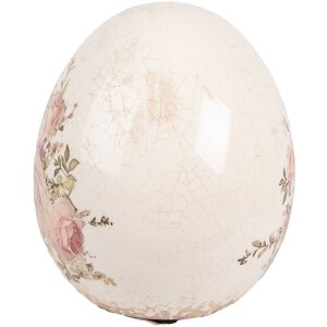Clayre & Eef Œuf Décoratif Floral Beige Rose 10x12cm