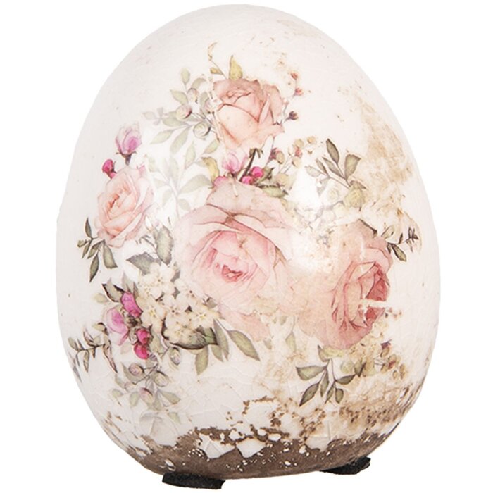 Clayre & Eef Oeuf Décoratif Floral en Céramique 7x9 cm Vintage