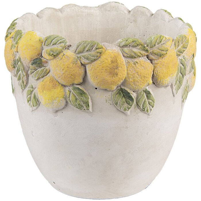 Pot de fleur Clayre & Eef 6TE0571 Citron Ø14x12cm Pierre Blanche Jaune