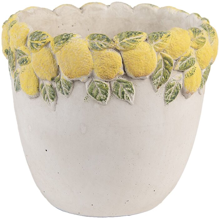 Clayre & Eef Pot de fleur Relief Citron 16x15cm Pierre Jaune Vert