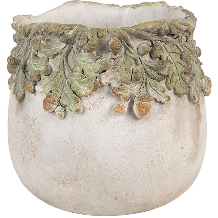 Pot de fleurs Clayre & Eef Feuilles de chêne Beige Vert 19x17 cm