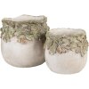 Pot de fleurs Clayre & Eef Relief Feuilles de Chêne 15x13 cm Beige Vert