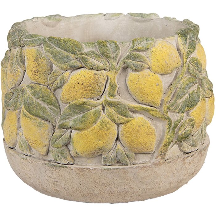 Clayre & Eef Pot de fleur motif citron Ø19x15 cm pierre méditerranéenne