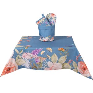 Clayre & Eef FFA01BL Nappe 100x100 cm Bleu Floral