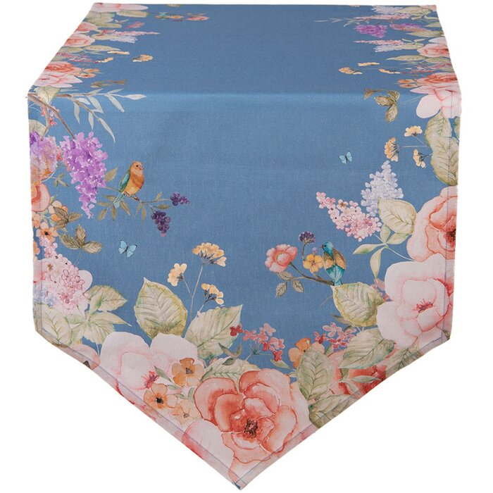 Clayre & Eef Chemin de table 50x160 cm Bleu Floral