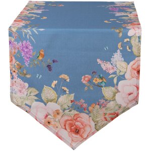Clayre & Eef Chemin de table 50x160 cm Bleu Floral