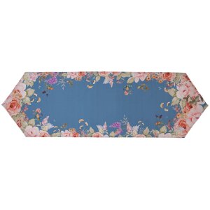 Clayre & Eef Chemin de table 50x160 cm Bleu Floral