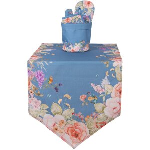 Clayre & Eef Chemin de table 50x160 cm Bleu Floral