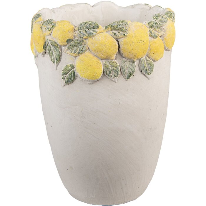 Pot de fleurs Clayre & Eef Décor Citron Ø17x23cm Blanc Jaune Vert