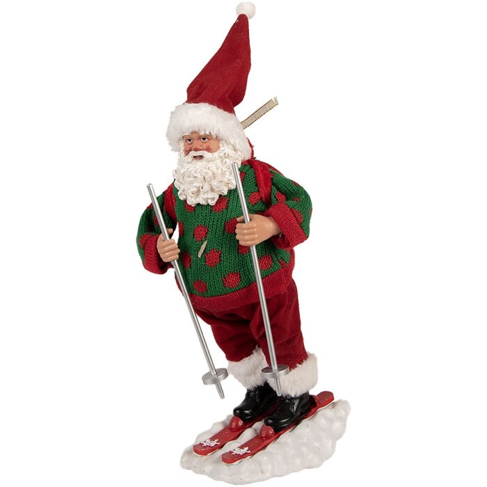 Père Noël à skis – Figurine décorative Rouge & Vert Clayre & Eef