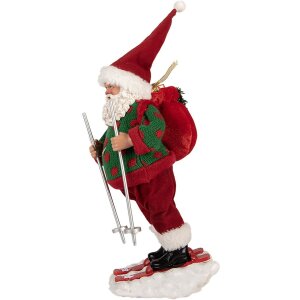Père Noël à skis – Figurine décorative Rouge & Vert Clayre & Eef