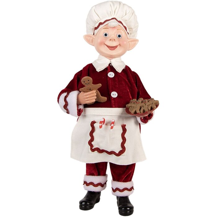 Clayre & Eef Décoration Elfe Noël Rouge & Blanc 15x10x28 cm