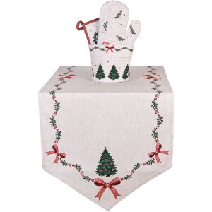 Clayre & Eef TCH65 Chemin de table 50x160 cm Beige, Vert, Rouge