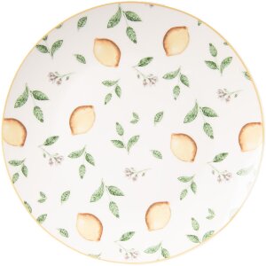 Clayre & Eef LELDP Petite Assiette Blanche-Jaune 20x2 cm