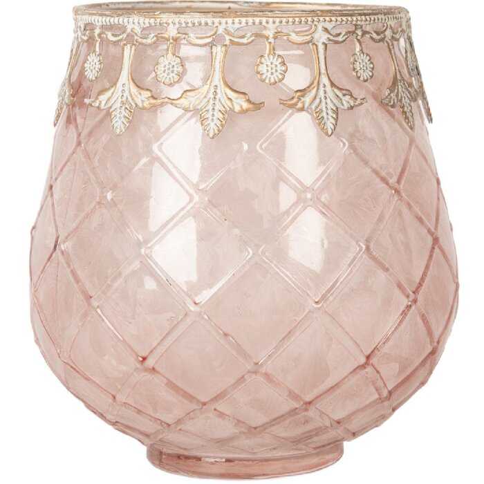 Clayre & Eef 6GL5221 Bougeoir Rose Doré 13x14 cm
