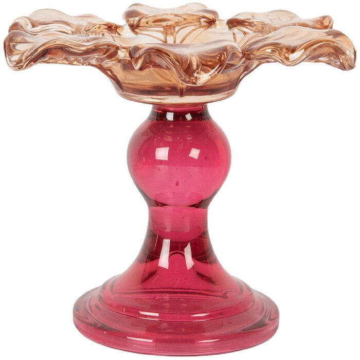 Clayre & Eef Bougeoir Verre Ø 14x11 cm Orange Rose