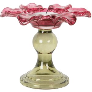 Clayre & Eef 6GL5338P Bougeoir Verre Rose Vert Ø 14x11 cm