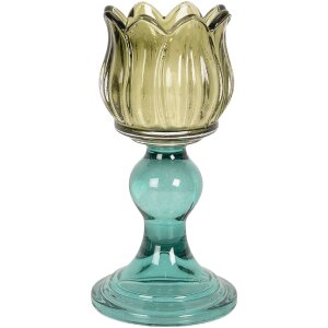 Clayre & Eef 6GL5340 Bougeoir Verre Vert et Bleu 8x16 cm