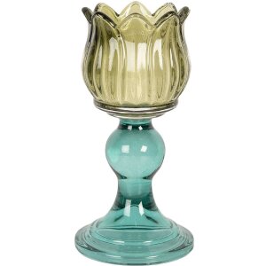 Clayre & Eef 6GL5340 Bougeoir Verre Vert et Bleu 8x16 cm