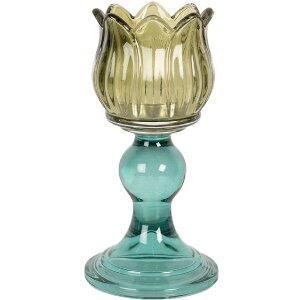 Clayre & Eef 6GL5340 Bougeoir Verre Vert et Bleu 8x16 cm
