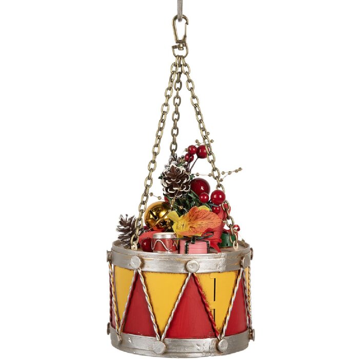 Clayre & Eef Décoration Tambour Ø 12x16/27 cm Jaune-Rouge