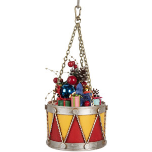 Clayre & Eef Décoration Tambour Ø 12x16/27 cm Jaune-Rouge
