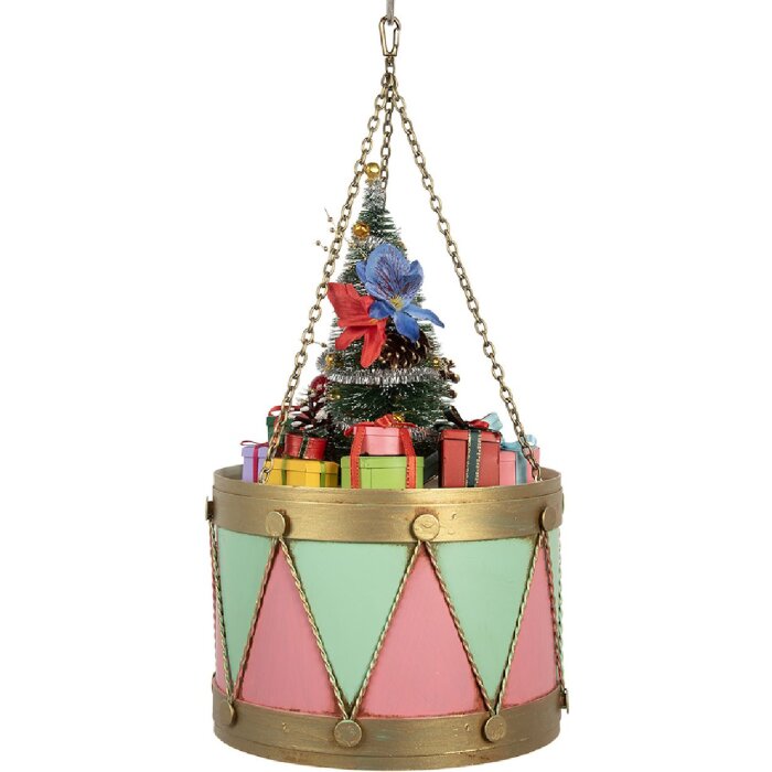Décoration Tambour Rose Vert Clayre & Eef 6Y5867P Ø 21x34/43 cm