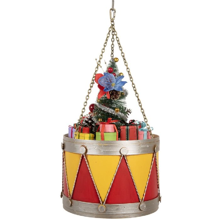 Clayre & Eef Décoration Tambour Ø 21x34/43 cm Jaune Rouge