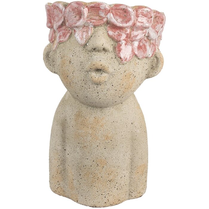Clayre & Eef Pot de Fleurs Terre Cuite 16x15x25 cm Beige Rouge