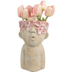 Clayre & Eef Pot de Fleurs Terre Cuite 16x15x25 cm Beige Rouge