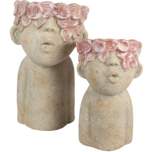 Clayre & Eef Pot de Fleurs Terre Cuite 16x15x25 cm Beige Rouge