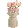 Clayre & Eef Pot de Fleurs Terre Cuite 16x15x25 cm Beige Rouge